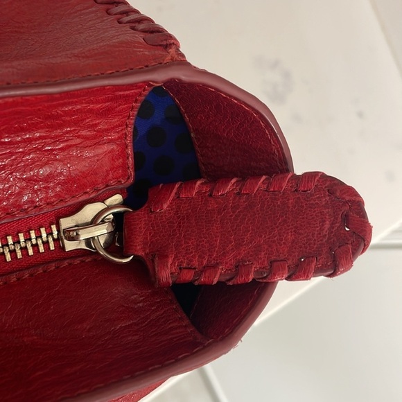 Rebecca Minkoff Red Leather Handbag w/cool leather Stitching royal blue lining - Picture 12 of 16